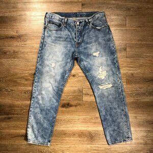 Levis 501 CT Jeans Mens 34x27 Light Stonewash Distressed Button Fly Taper